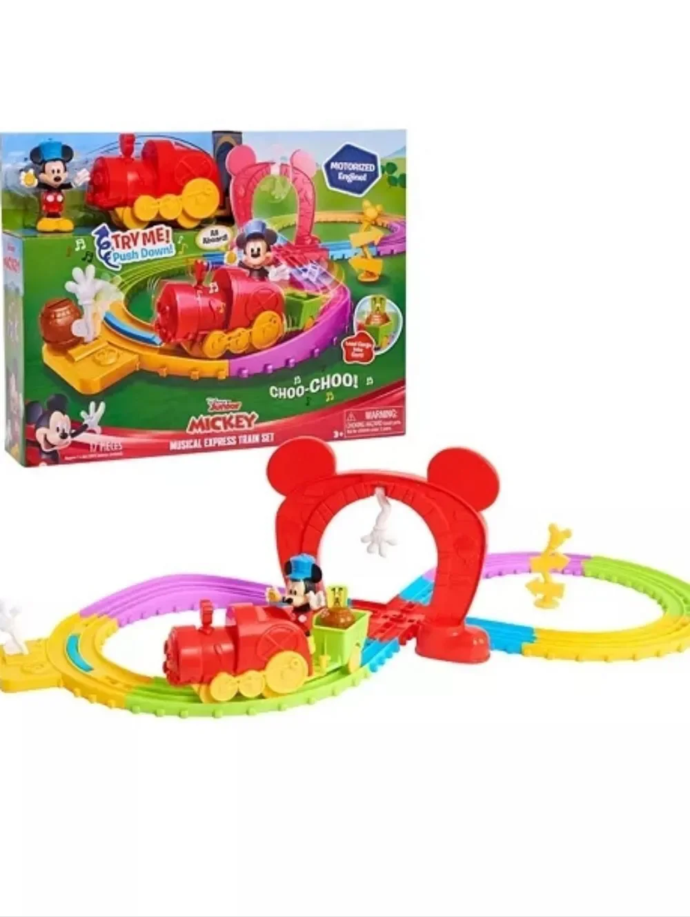 Musical Express Train Track Toy Set with Red Arch and Colorful Tracks